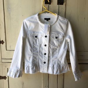 Ann Taylor white denim ruffle jacket with tags med